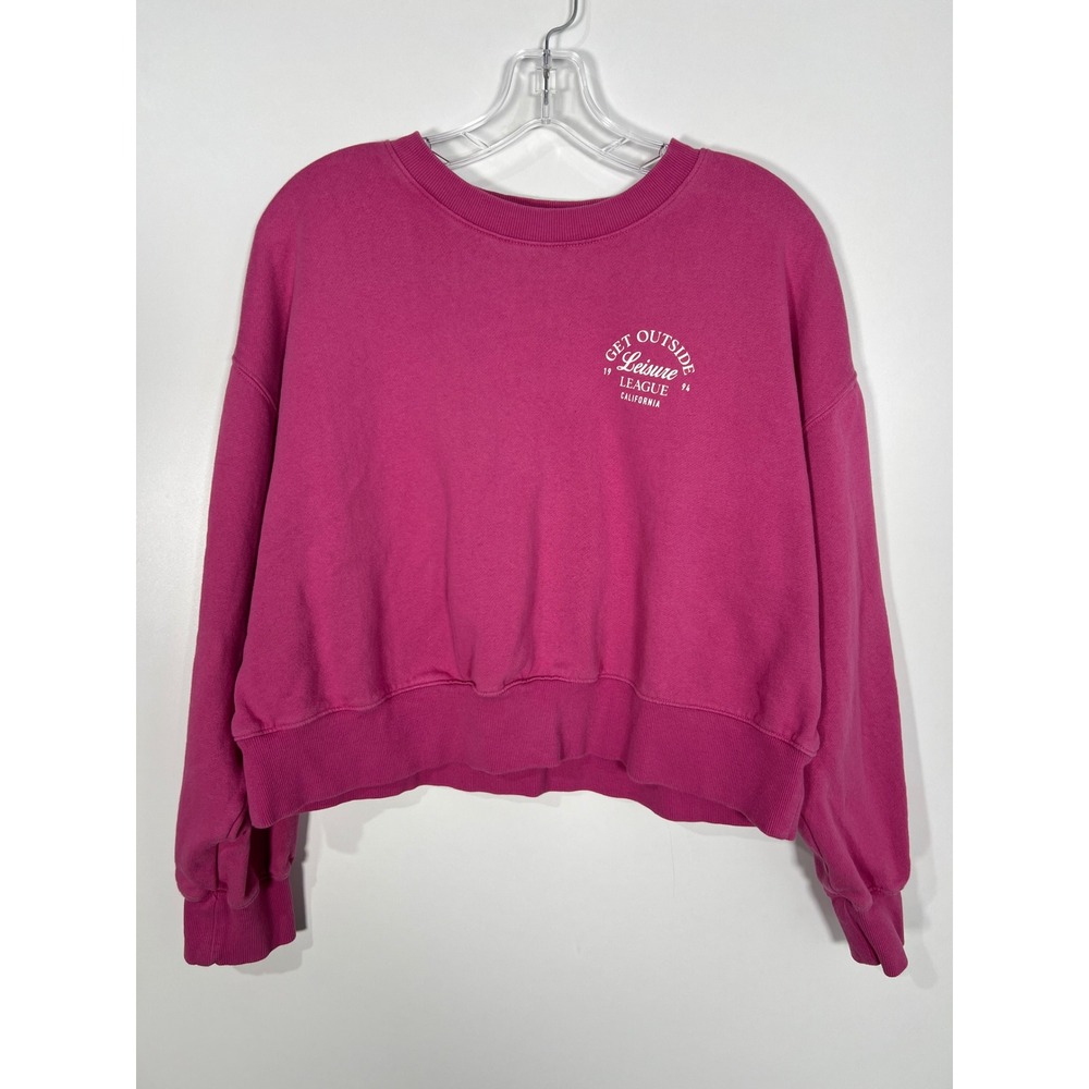 Old Navy SoComfy Pink Graphic Get Outside Leisure League Cropped Sweatshirt LRGE
